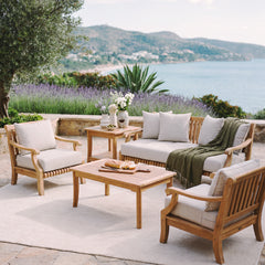 Mosko Teak Wood 5 Piece Patio Conversation Set with Beige Cushion