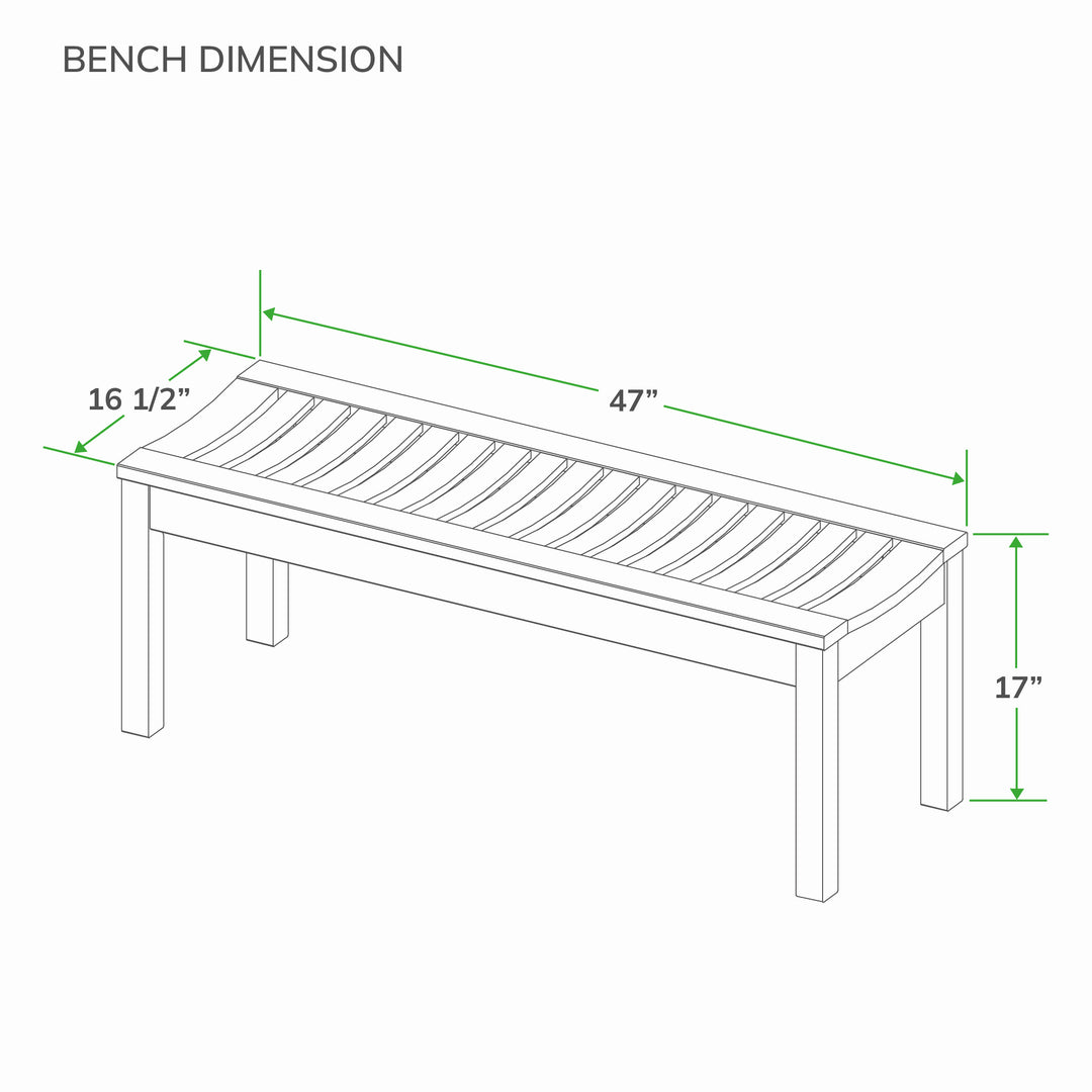 [DIMENSIONS] Dimension Zephyr Teak Wood Outdoor Dining Backless Bench