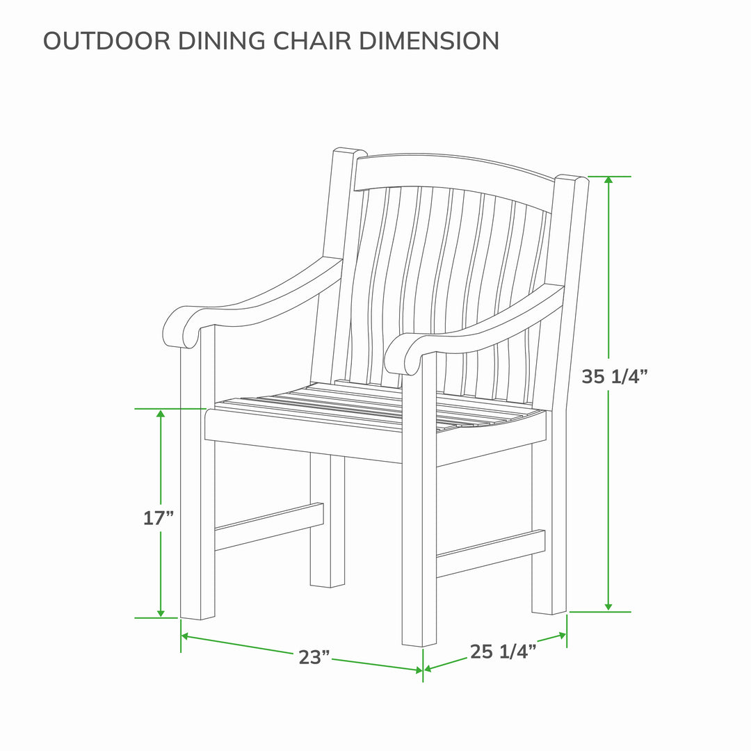 [DIMENSIONS] Vermont Teak Wood Outdoor Dining Arm Chair - Cambridge Casual