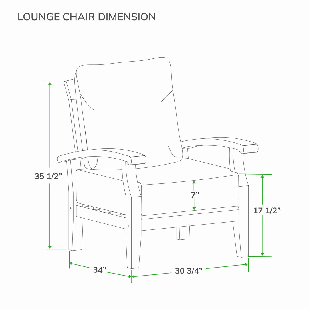 [DIMENSIONS] Caterina Teak Wood Outdoor Lounge Chair with Beige Cushion - Cambridge Casual