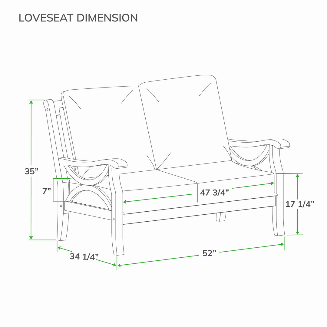 [DIMENSIONS] Dimension Abbington Teak Wood Outdoor Loveseat