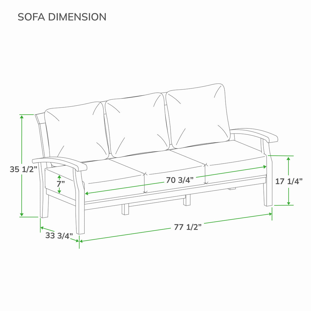 [DIMENSIONS] Dimension Caterina Teak Wood Outdoor Sofa - Cambridge Casual