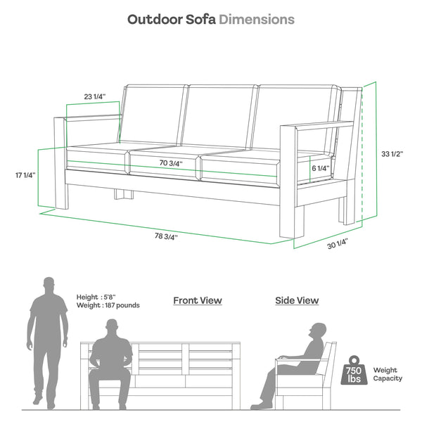 Logan Teak Wood Patio Sofa with Sunbrella Vellum Cushion