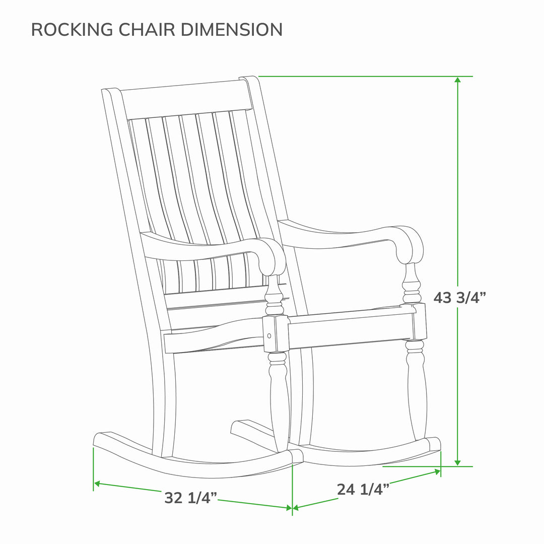 [DIMENSIONS] Bonn Mahogany Wood Black Oversized Porch Rocking Chair - Cambridge Casual