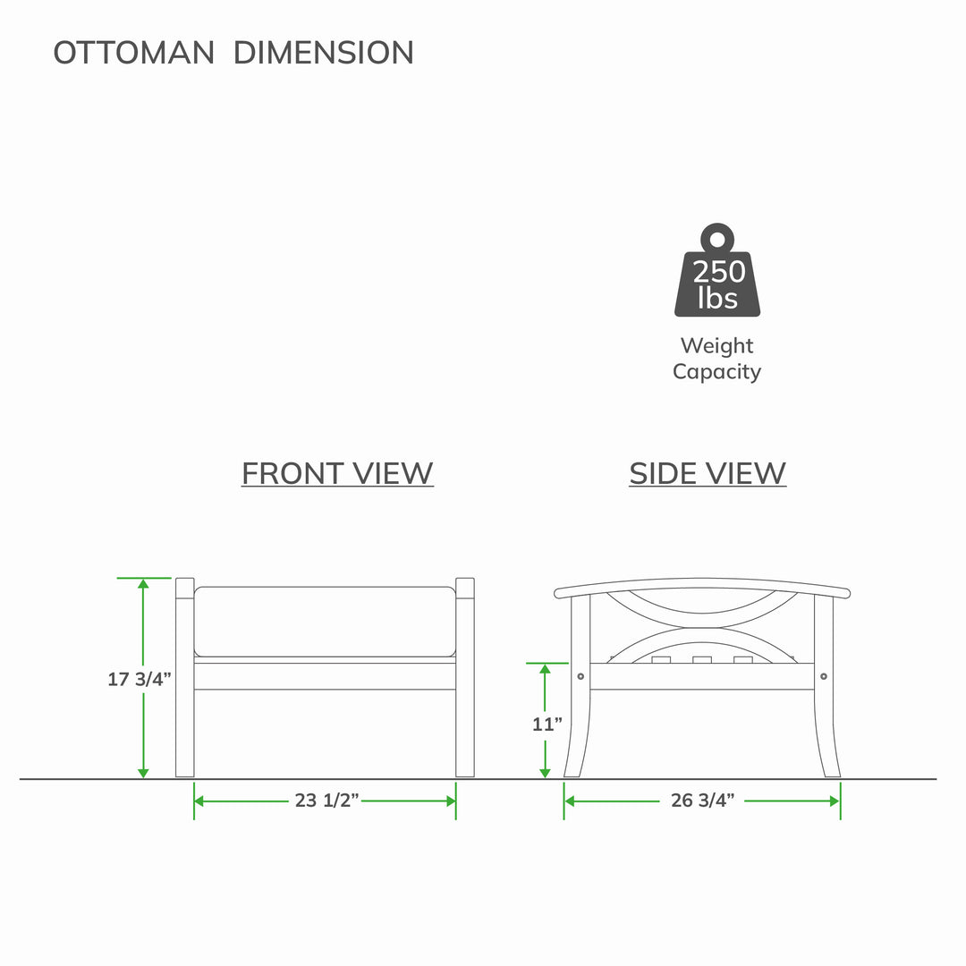 [DIMENSIONS] Dimension Abbington Teak Wood Patio Ottoman