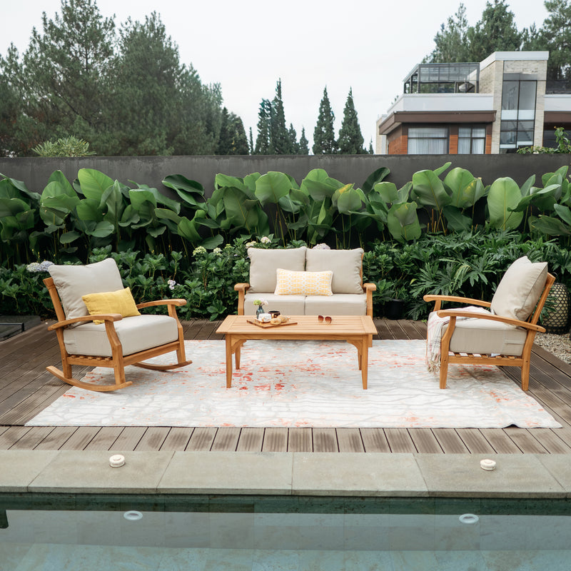 Caterina 4 Piece Teak Wood Patio Conversation Set with Beige Cushion