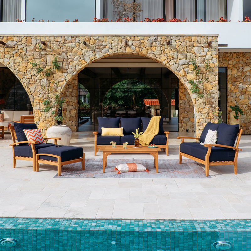 Caterina 5 Piece Teak Outdoor Conversation Set with Navy Cushion