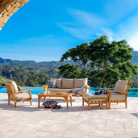 Caterina 5 Piece Teak Wood Patio Conversation Set with Beige Cushion