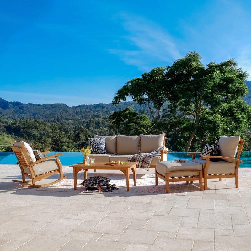Caterina Teak Wood 5 Piece Patio Conversation Set with Beige Cushion