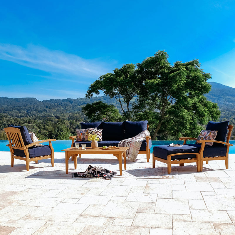 Caterina 5 Piece Teak Wood Patio Conversation Set with Navy Cushion