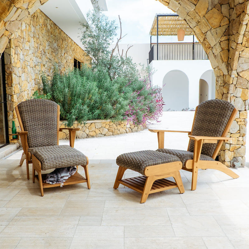 Camden 4 Piece Teak Wood Patio Conversation Set with Padded Woven Seat – FREE Furniture Cover