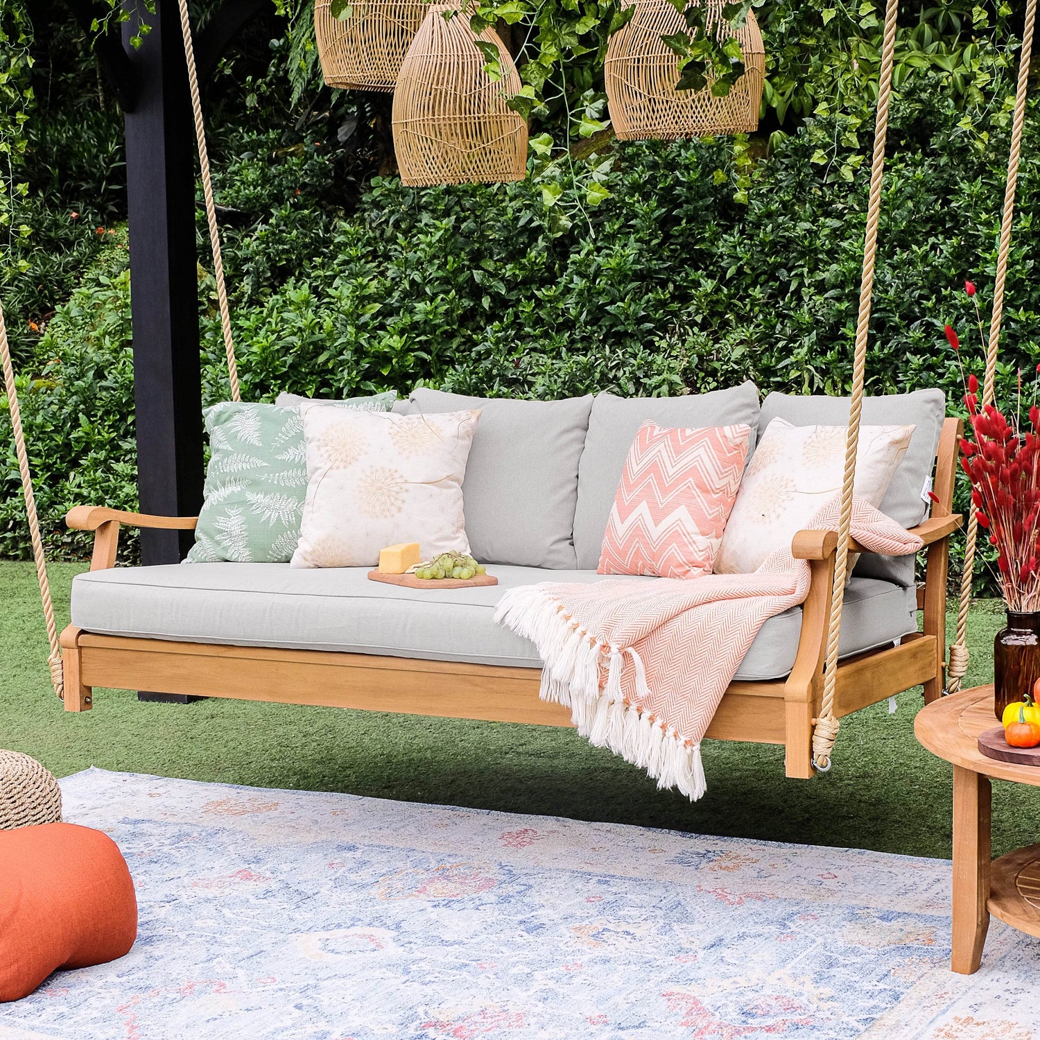 Robin Teak Wood Outdoor Patio Swing Daybed | Cambridge Casual