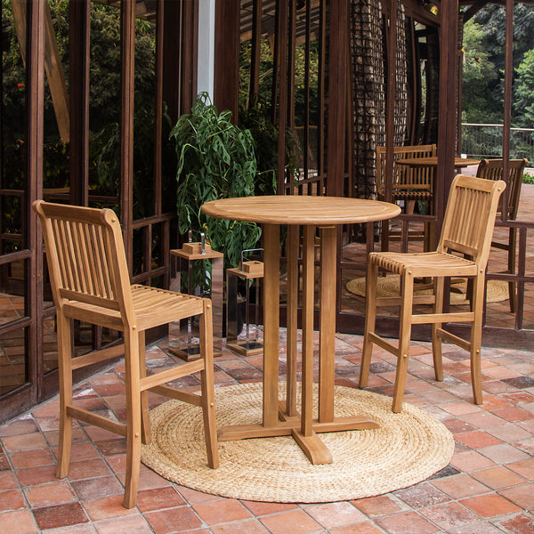 Mosko Teak Wood 3 Piece Outdoor Bar Dining Set