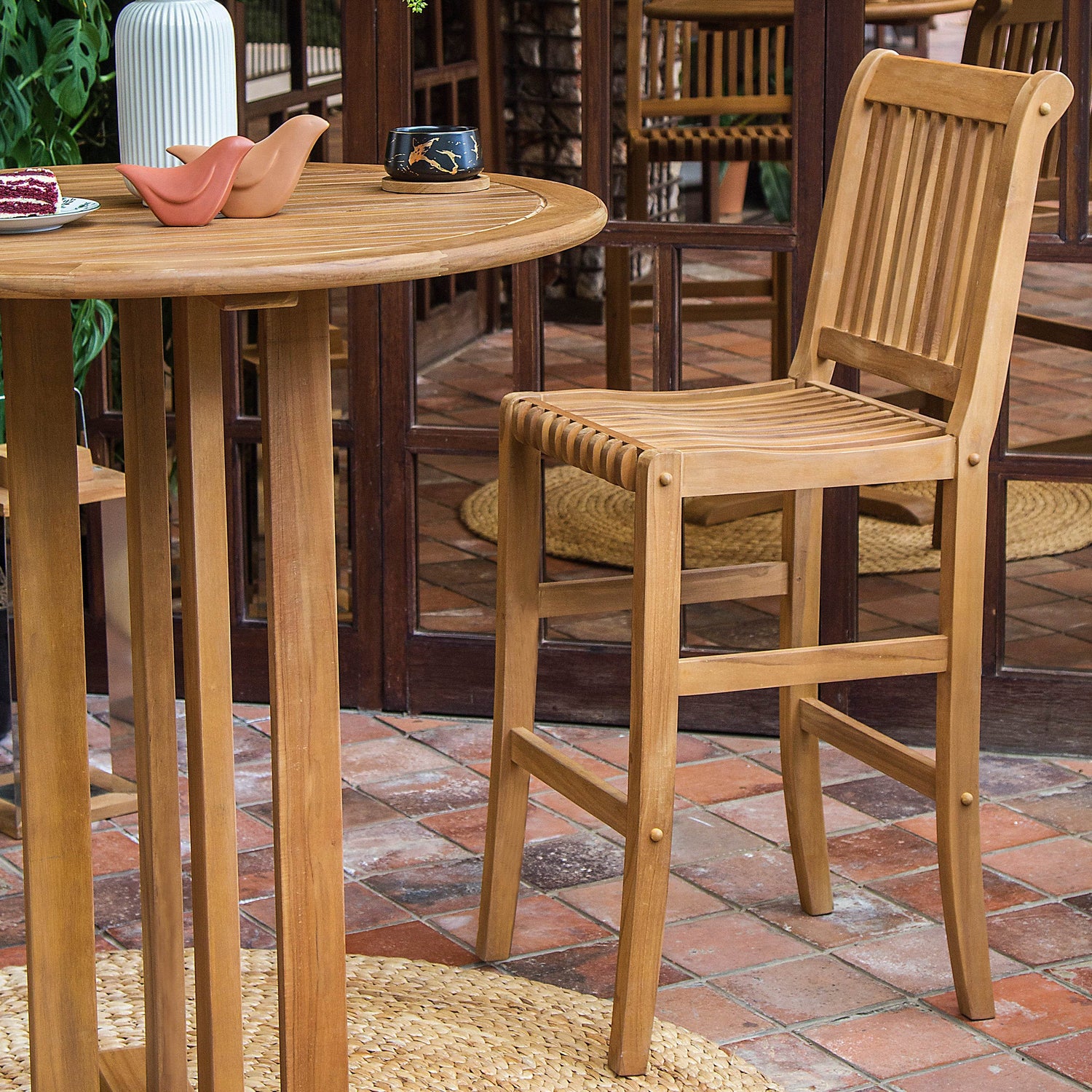 Mosko Teak Wood 3-Piece Outdoor Bar Dining Set | Cambridge Casual