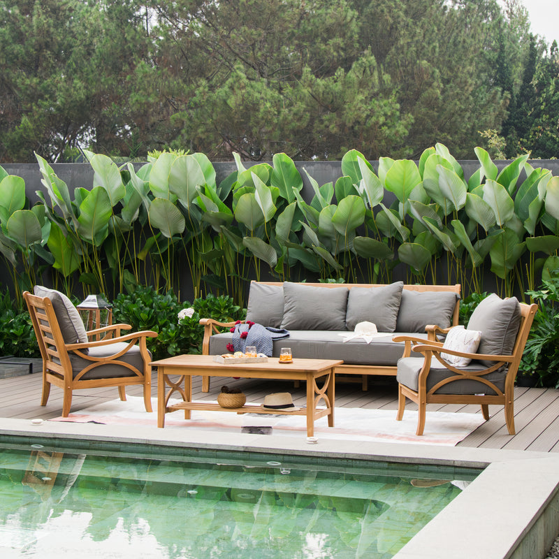 Abbington Solid Teak Wood 4 Piece Patio Conversation Set with Gray Cushion