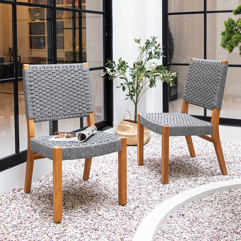 Eden 2 Piece Teak Wood Gray Outdoor Dining Chair - Cambridge Casual