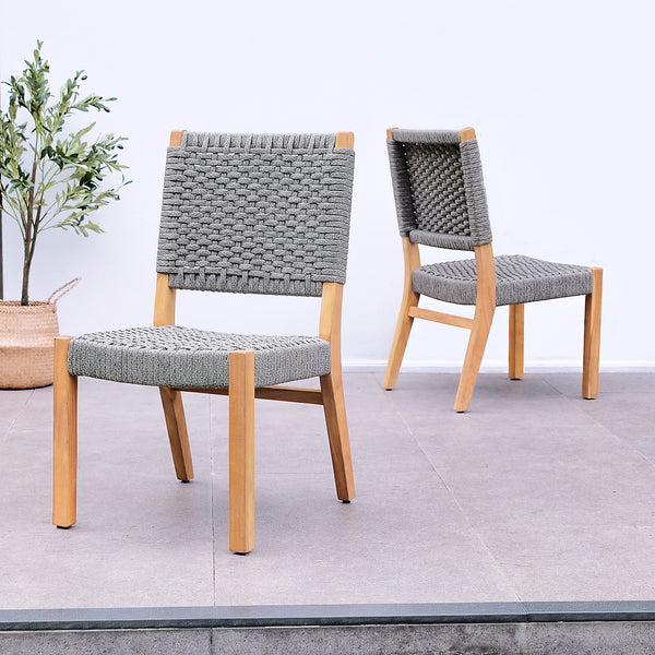 Zephyr 2 Piece Teak Wood Gray Outdoor Dining Chair