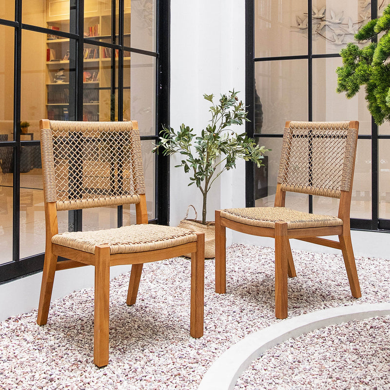 Carmel 2 Piece Teak Wood Outdoor Dining Chair with Honey Twist Wicker - Cambridge Casual