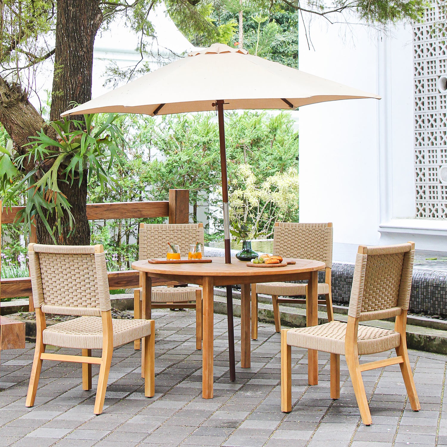 Zephyr 2 Piece Teak Wood Tan Outdoor Dining Chair