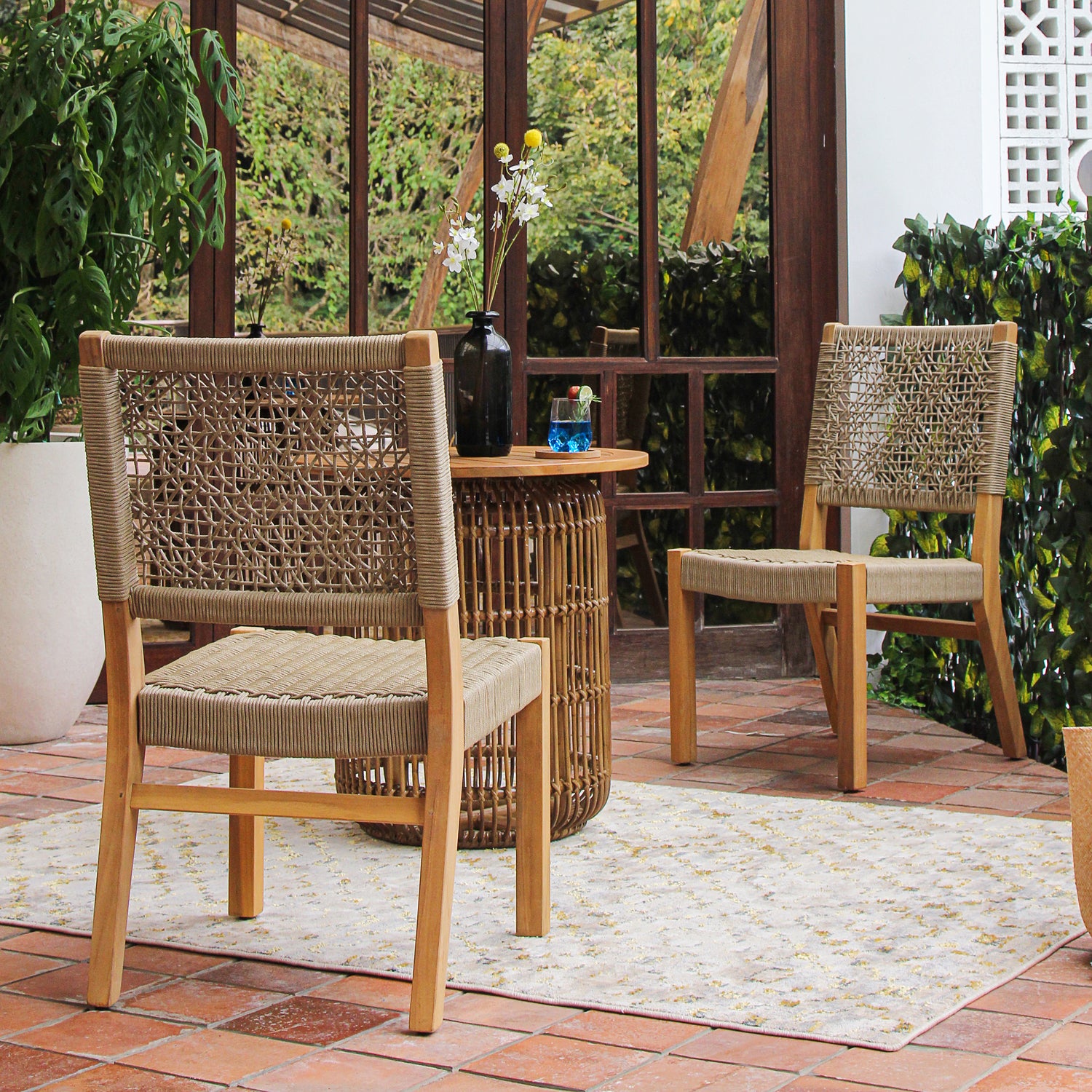 Nassau 2 Piece Teak Wood Tan Outdoor Dining Chair