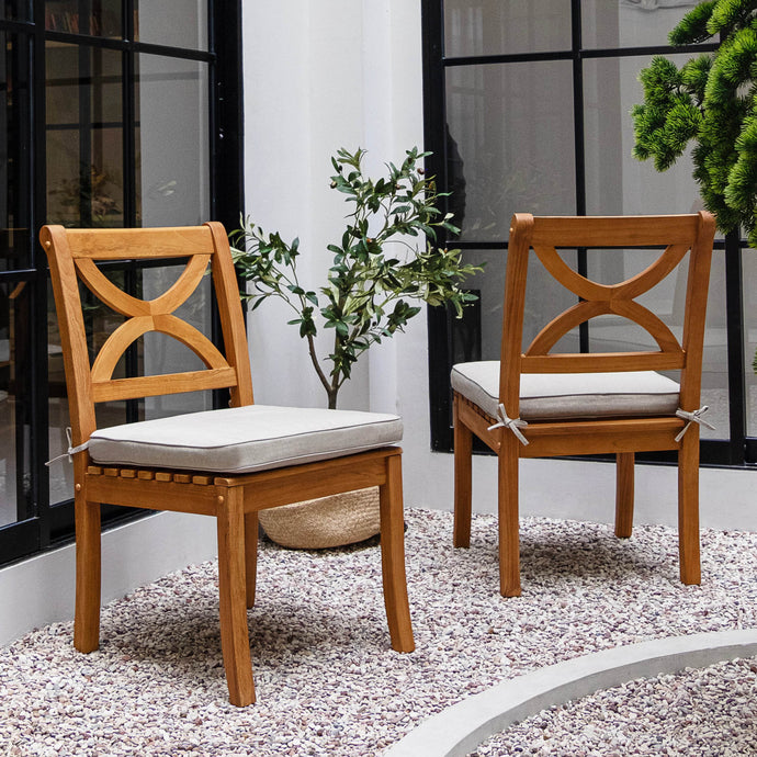 Abbington Teak Wood 2 Pieces Outdoor Dining Chair with Beige Seatpad - Cambridge Casual