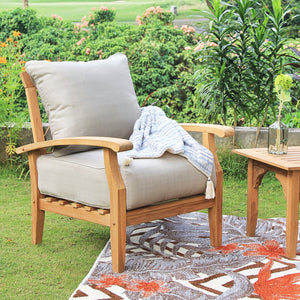Caterina Teak Wood Outdoor Lounge Chair with Beige Cushion