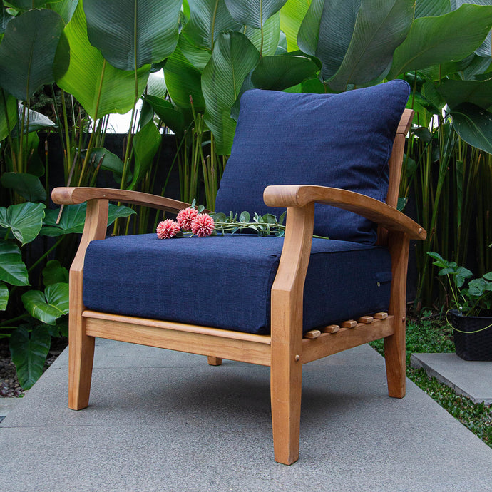 Caterina Teak Wood Outdoor Lounge Chair with Navy Cushion - Cambridge Casual
