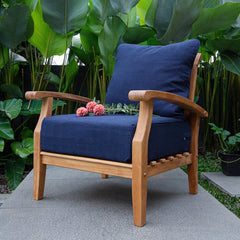Caterina Teak Wood Outdoor Lounge Chair with Navy Cushion