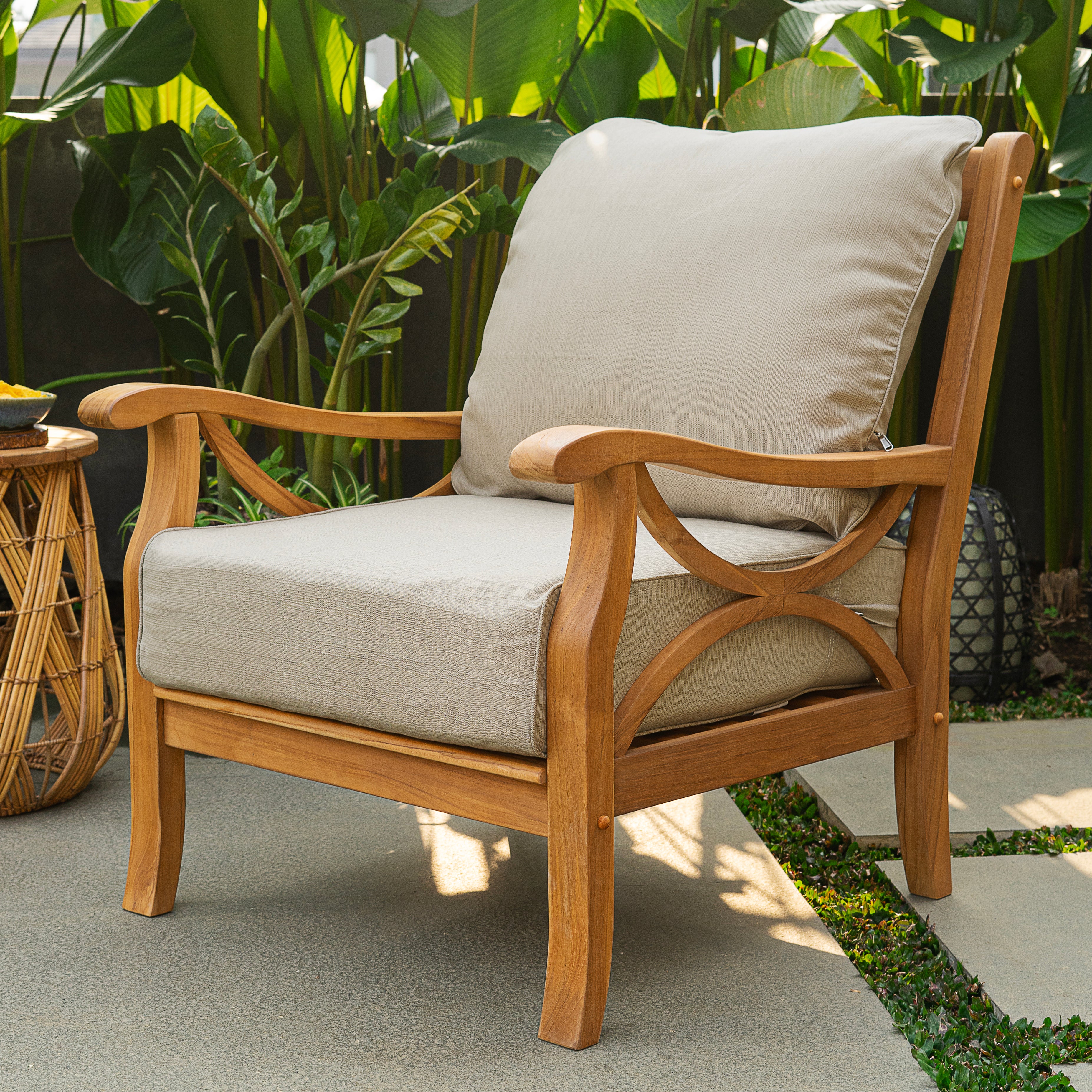 Abbington Teak Wood Outdoor Lounge Chair with Beige Cushion - Cambridge Casual