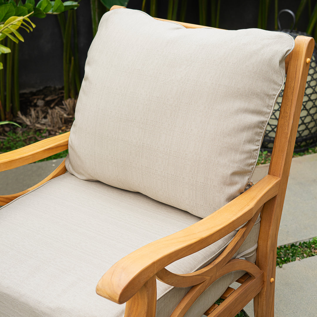 [DETAILS] Abbington Teak Wood Outdoor Lounge Chair with Beige Cushion - Cambridge Casual