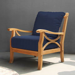 Abbington Teak Wood Outdoor Lounge Chair with Navy Cushion