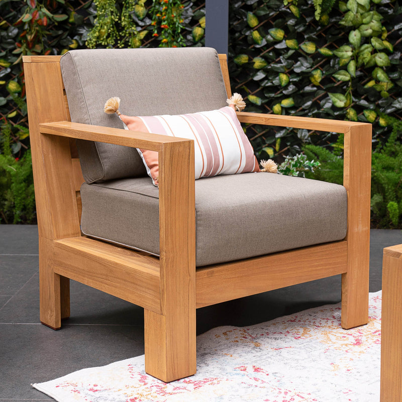 Logan Teak Outdoor Lounge Chair with Sunbrella Cast Shale Cushion - Cambridge Casual