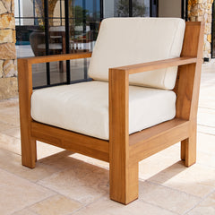 Logan Teak Outdoor Lounge Chair with Sunbrella Vellum Cushion