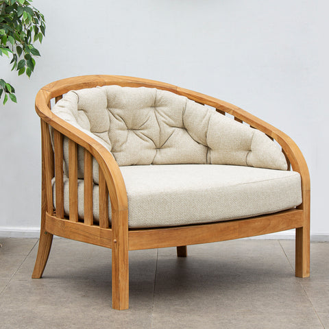 Bernese Teak Wood Outdoor Lounge Chair with Tan Cushion