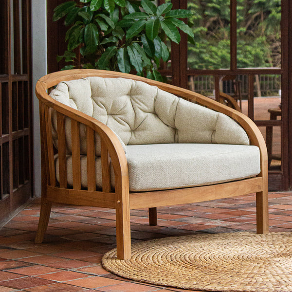 Bernese Teak Wood Outdoor Lounge Chair with Tan Cushion