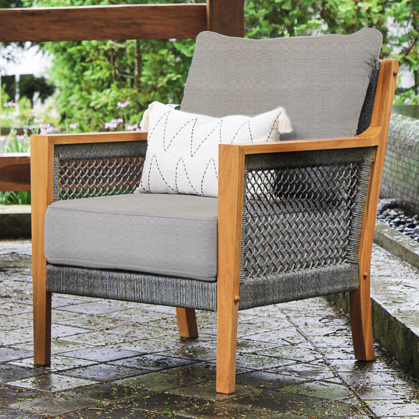 Nassau Teak Wood Outdoor Lounge Chair with Beige Cushion