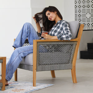 Nassau Teak Wood Patio Lounge Chair with Gray Cushion