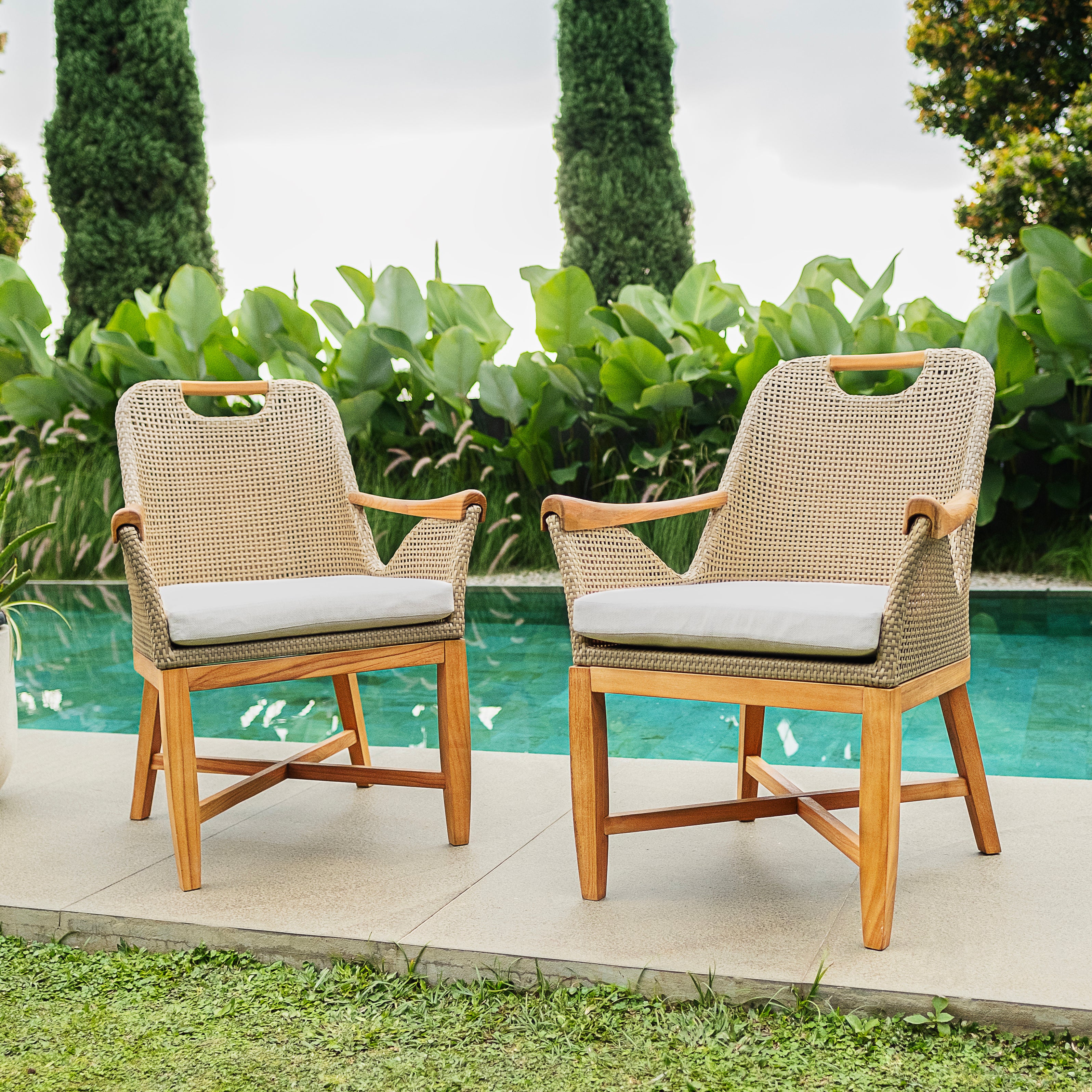 Sydney FSC Teak Wood 2 Pieces Outdoor Dining Armchair with Seatpad