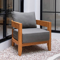 Harper Teak Wood Outdoor Lounge Chair with Gray Cushion