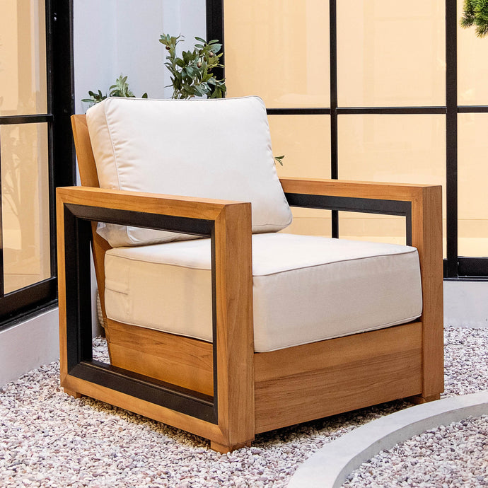 Hans Teak Outdoor Lounge Chair with Ivory Cushion - Cambridge Casual