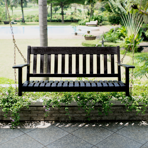 Moni Mahogany Wood Black Porch Swing