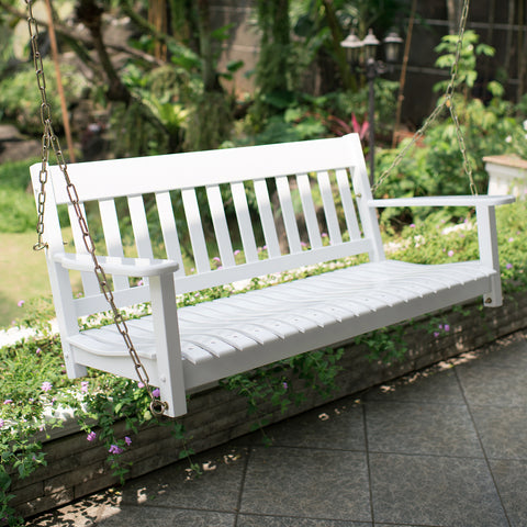 Moni Mahogany Wood White Porch Swing