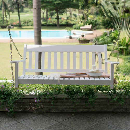 Moni Mahogany Wood White Porch Swing