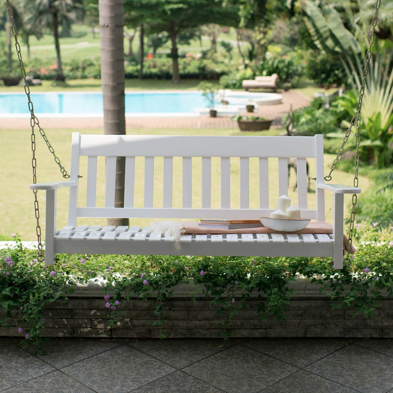 Moni Mahogany Wood White Porch Swing - Cambridge Casual