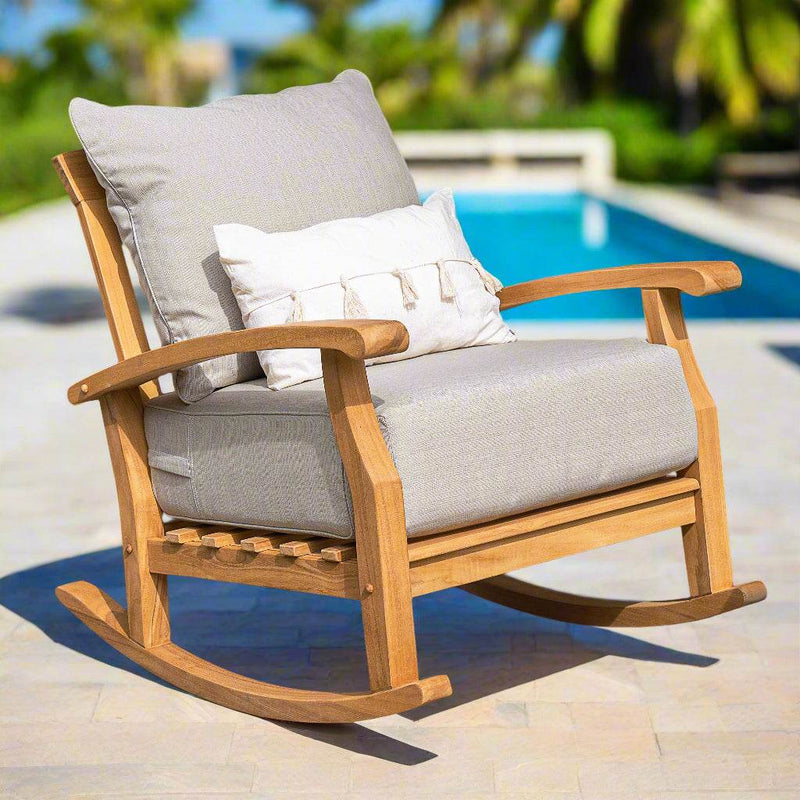Caterina Teak Wood Outdoor Rocking Chair with Beige Cushion - Cambridge Casual