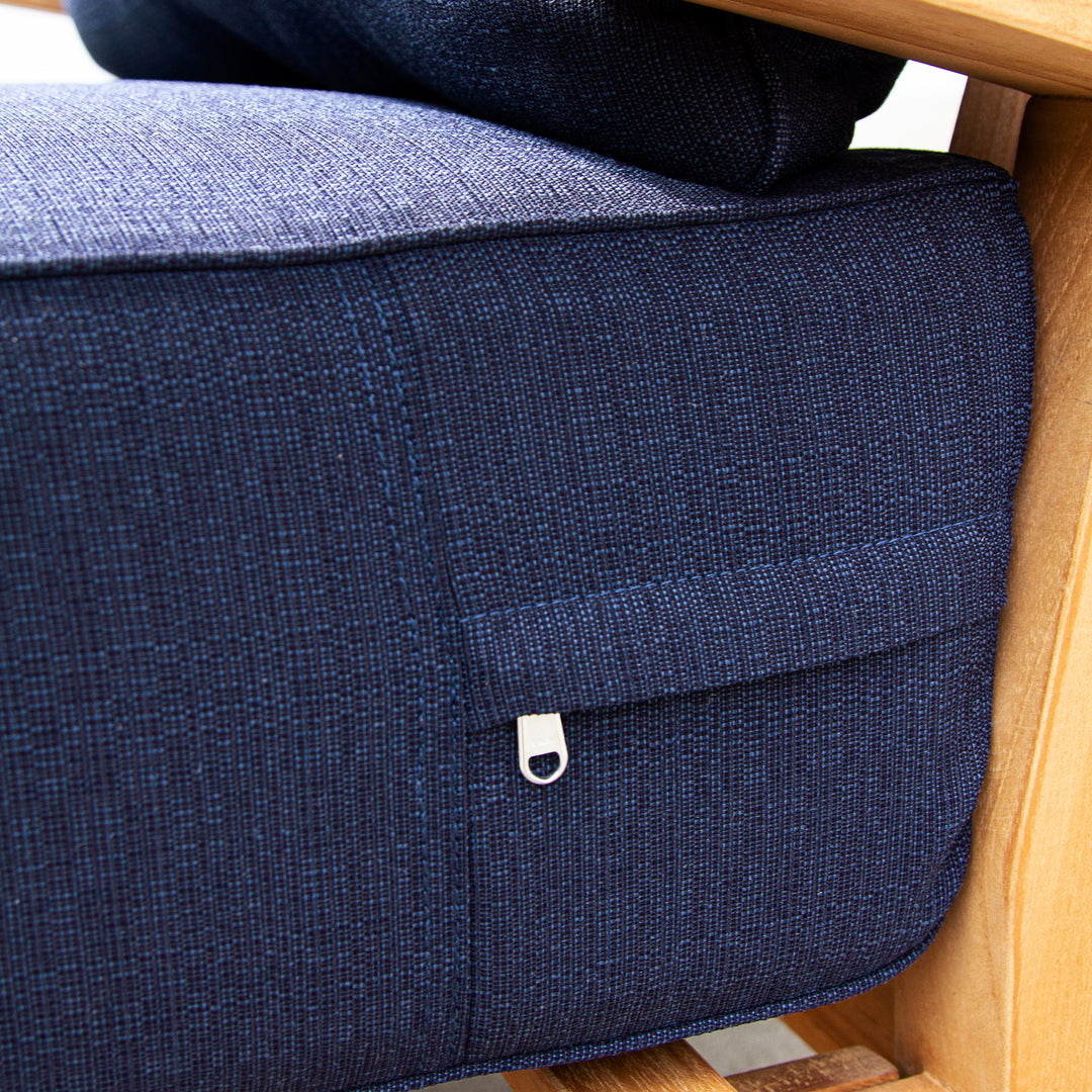 [DETAILS] Caterina Teak Wood Patio Lounge Chair with Navy Cushion