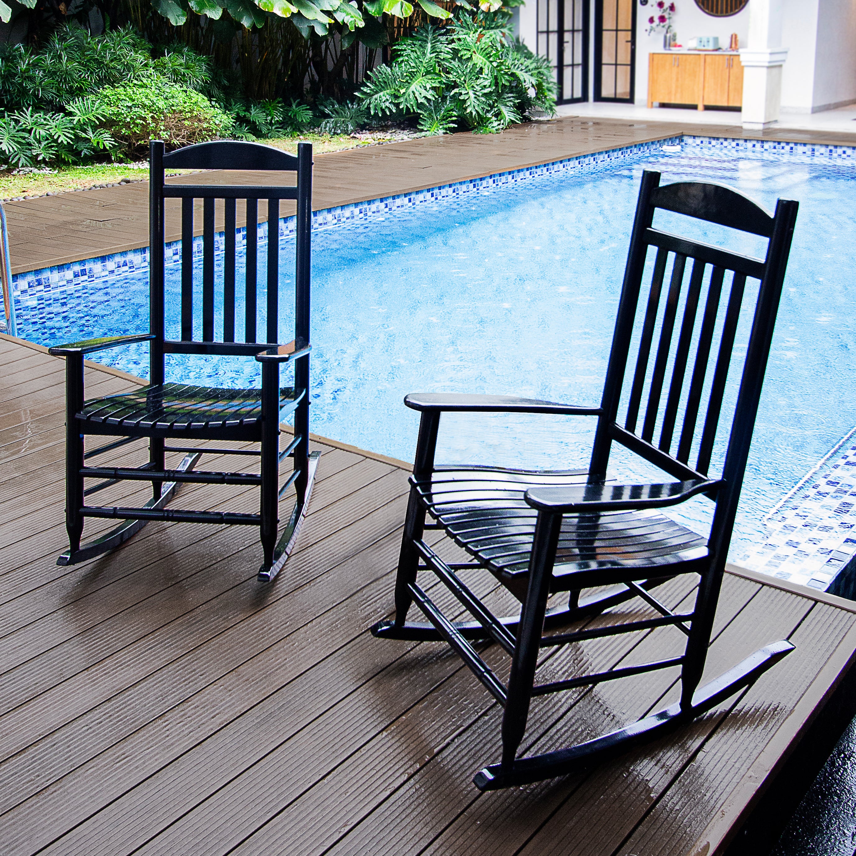 Denver Mahogany Wood Black Porch Rocking Chair (Set of 2)