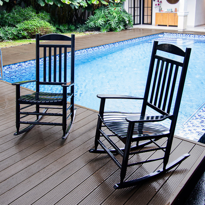 Denver Mahogany Wood Black Porch Rocking Chair (Set of 2)