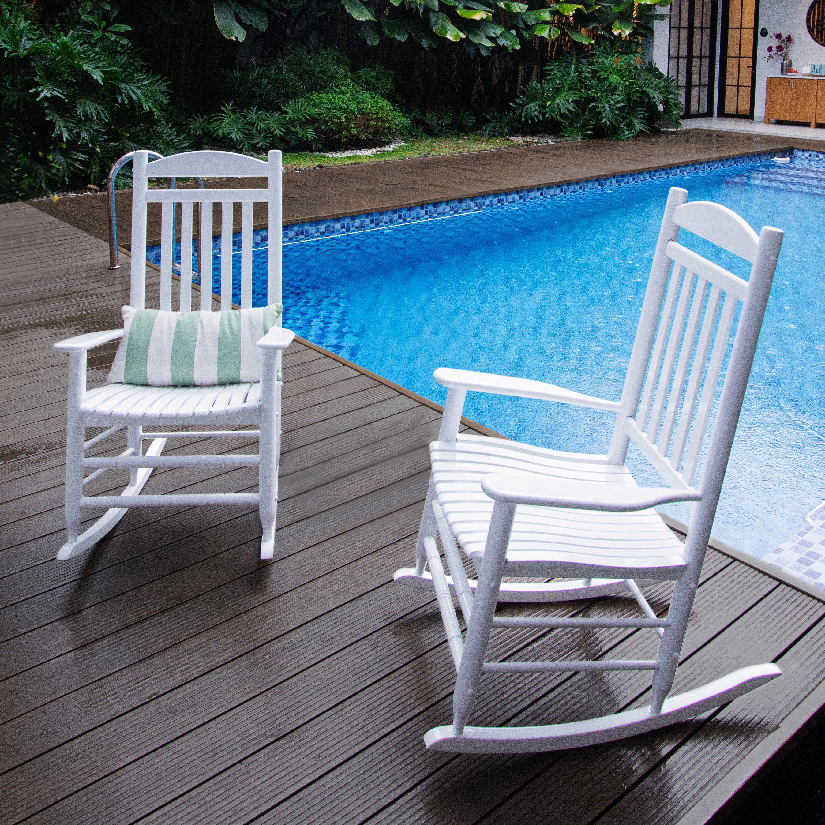 Denver Mahogany Wood White Porch Rocking Chair (Set of 2)