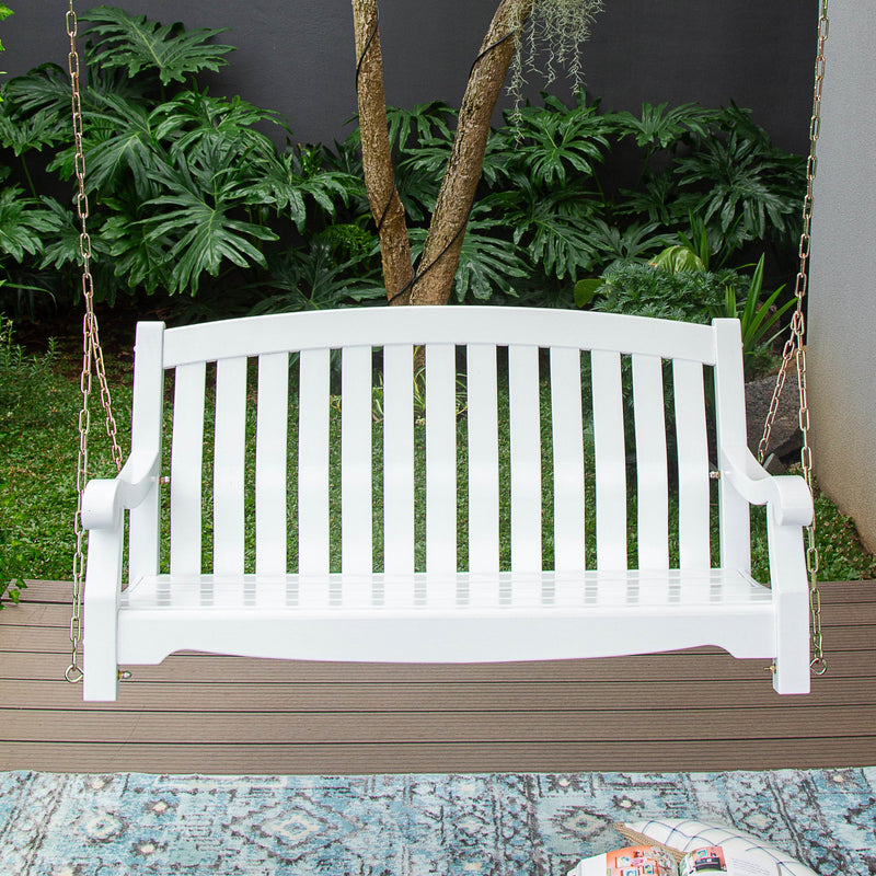 Bonn Mahogany Wood White Porch Swing - Cambridge Casual